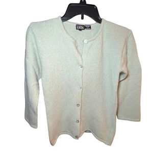Europa Women XS Sweater Mint‎ Green Wool Angora Cardigan Feminine Quiet Luxury
